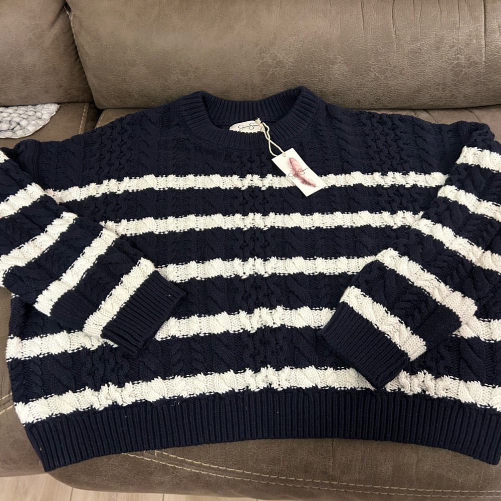 Jessica Simpson Navy and Cream Striped Sweater